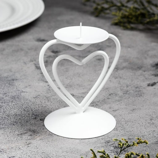 Подсвечник на 1 свечу Гламур, металл, 9?10.2 см, белый