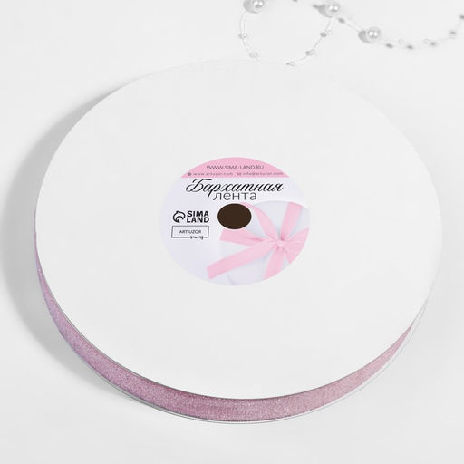 Лента бархатная, с серебряным люрексом, 20 мм, 18 1 м, цвет розовый №02 - Арт узор фото 2