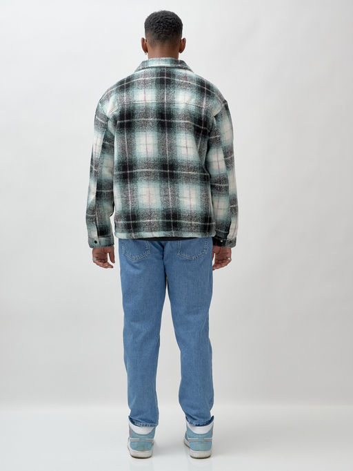 Куртка рубашка шерстяная в клетку мужская демисезонная зеленого цвета 58592Z