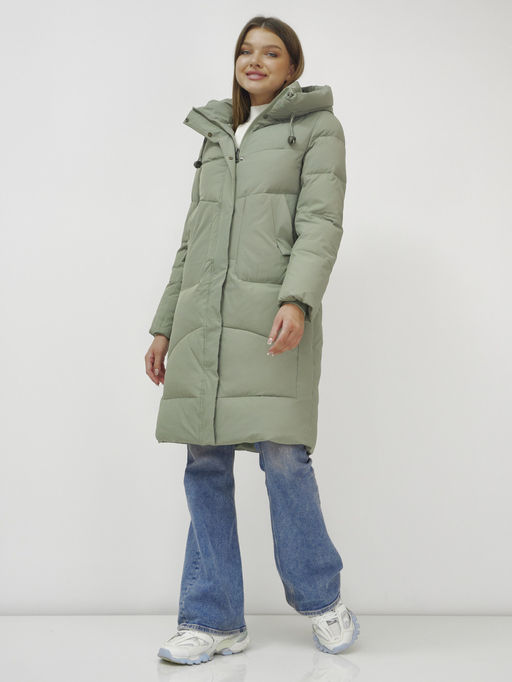 Куртка зимняя с капюшоном удлиненная стеганная зеленого цвета 9650Z - Mtforce фото 5