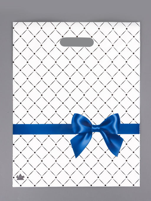 Цена за 50 шт. Пакет «Синий бантик», полиэтиленовый, с вырубной ручкой, 40×31 см, 30 мкм
