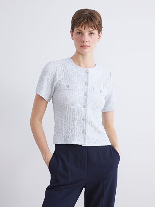 Bisiklet Yaka Dokulu Bluz