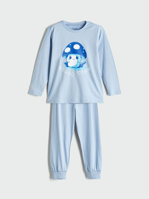 Bask?l? Erkek ?ocuk Pijama Tak?m