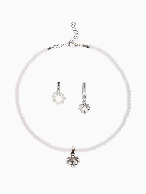 Набор 2 предмета: колье, серьги Трансформеры жемчуг со стразами, белый в серебре