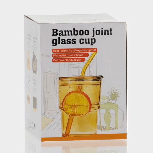 Стакан, 400 мл, с крышкой и трубочкой, стекло, прозрачный