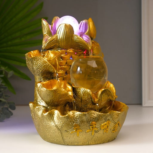Фонтан настольный с подсветкой «Золотой карп и лотосы», от сети, золото, 26×18×17 см