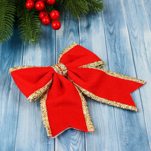 Цена за 2 шт. Ёлочные игрушки 2 шт. «Зимнее волшебство. Бант классический» пластик, 14×14 см, красный