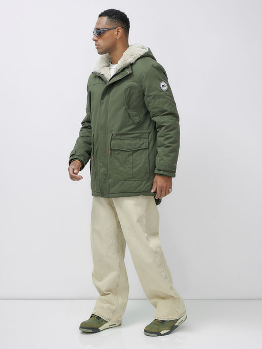 Парка мужская зимняя удлиненная с мехом цвета хаки 2606Kh - Mtforce фото 4