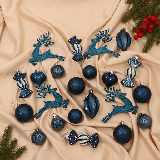 Ёлочные игрушки Морозный день, шары новогодние, набор 22 шт., синий