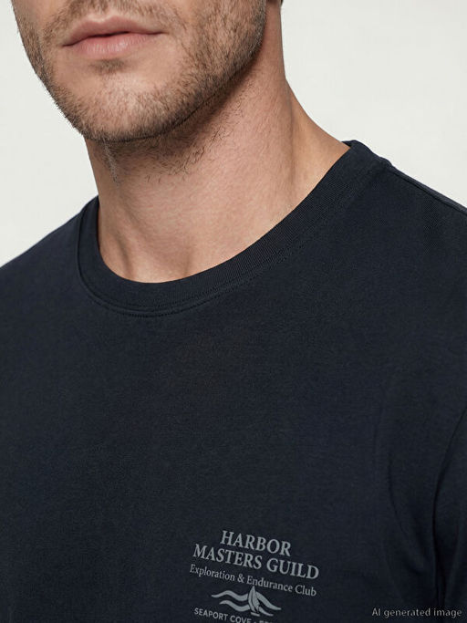 Bisiklet Yaka Bask?l? Erkek Ti??rt