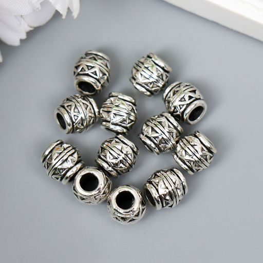 Цена за 12 шт. Бусина для творчества металл «Пузатая с узорами» серебро, 0.8×0.8 см