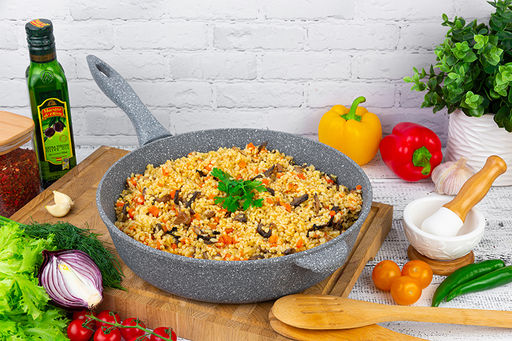 Сковорода глубокая 28 см ГАРМОНИЯ ВКУСА Серый мрамор без крышки, н/р, 50*29*12 см - Elan gallery фото 9