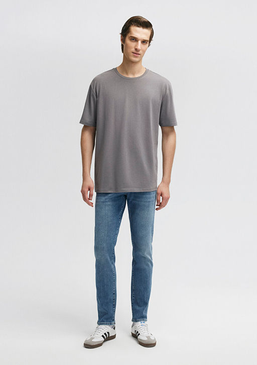Stretch Gri Basic Tisort - Mavi фото 2