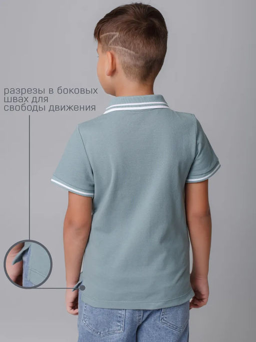 Футболка детская Поло, кор. рукав, цвет Серо-зелёный, пике, 100% хлопок - 5+ фото 2