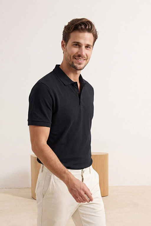 Siyah Regular/Normal Kesim Dokulu Polo Yaka T-Shirt TMNSS24PO00043 TMNSS24PO00043 - Trendyolmilla фото 2