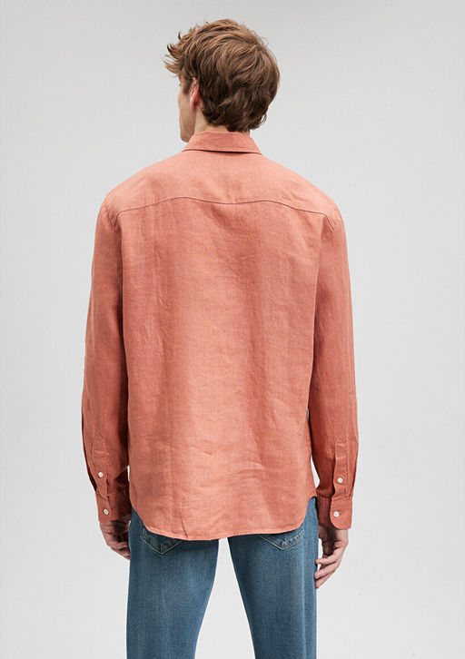 Turuncu Keten Gomlek - Mavi фото 4