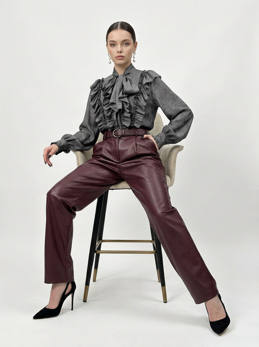 Блузка с рюшами и воротником-завязка OD-988-1 графит