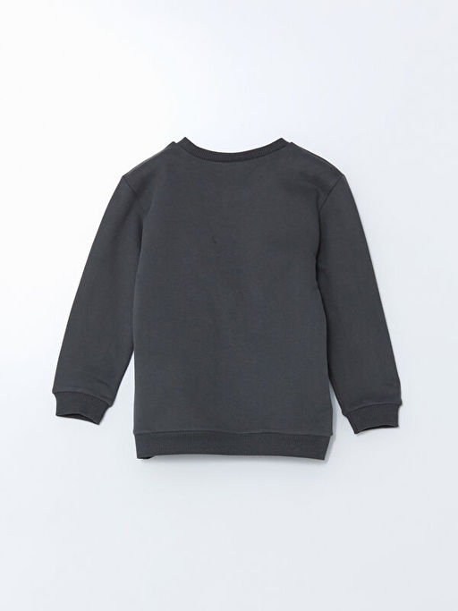 Bisiklet Yaka Bask?l? Erkek ?ocuk Kal?n Sweatshirt