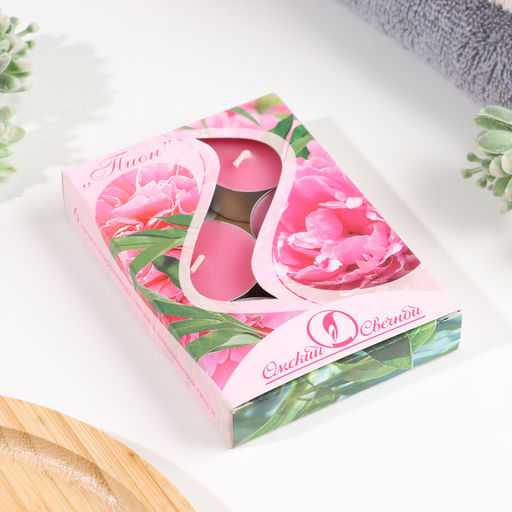 Набор свечей ароматических чайных «Пион», 3.8×1.6 см, 3.5 ч, 12 г, 6 шт.