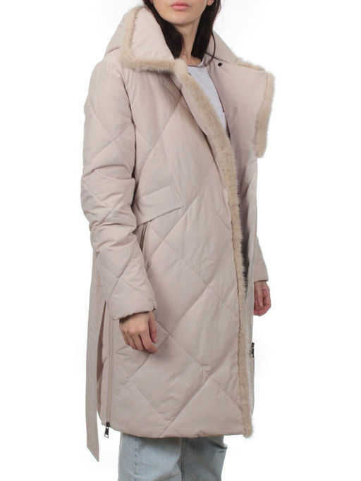 309 BEIGE Пальто зимнее стеганое женское (200 гр. холлофайбер, натуральная норка) - Fashion фото 6