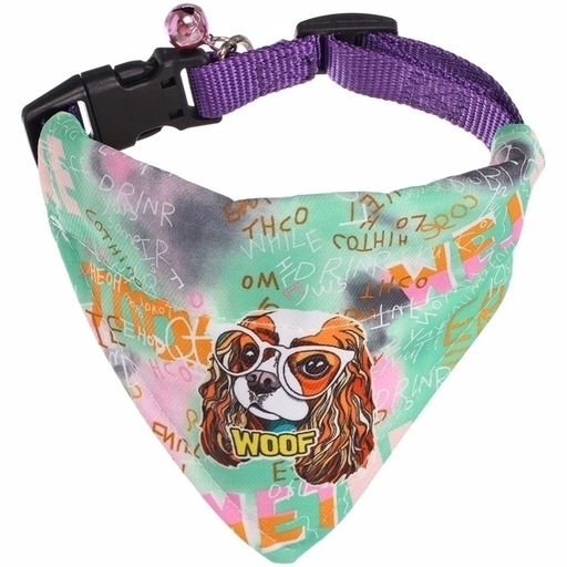 Цена за 2 шт. Ошейник с банданой и колокольчиком для кошек и собак мелких пород "Стильный БРО", цвет зеленый, рS/16*11см (лейбл)