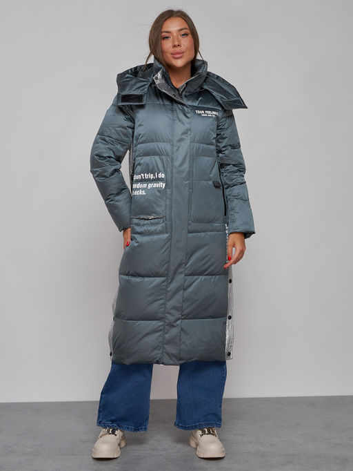 Пальто утепленное молодежное зимнее женское темно-зеленого цвета 5873TZ - Mtforce фото 7