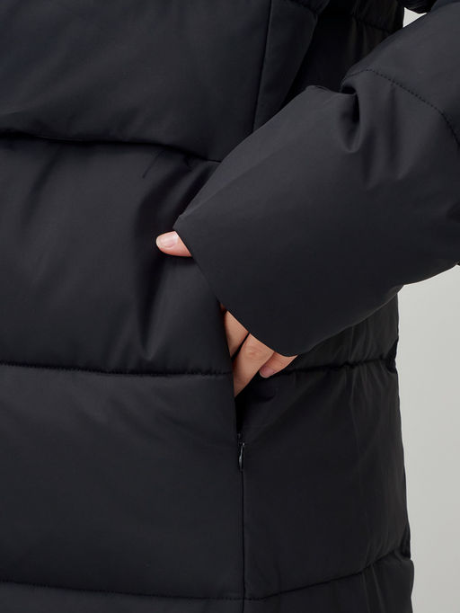 Пальто утепленное стеганное зимнее с капюшоном женское черного цвета 9620Ch - Mtforce фото 8