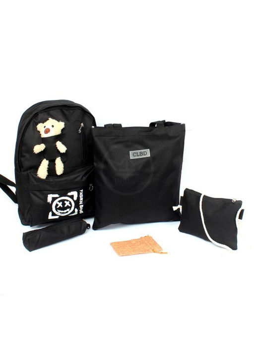 Комплект MF-9573 (рюкзак+2шт сумки+пенал+монетница) 1отд, 5внеш+1внут/карм, черный SALE 256528