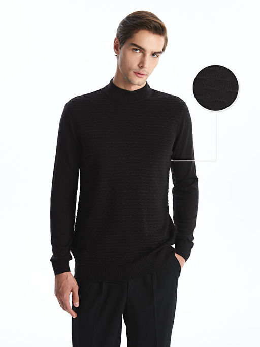 Yar?m Bal?k?? Yaka Uzun Kollu Erkek Triko Kazak