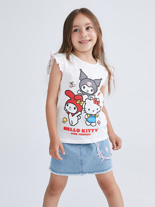 Bisiklet Yaka Hello Kitty Bask?l? K?z ?ocuk Ti??rt
