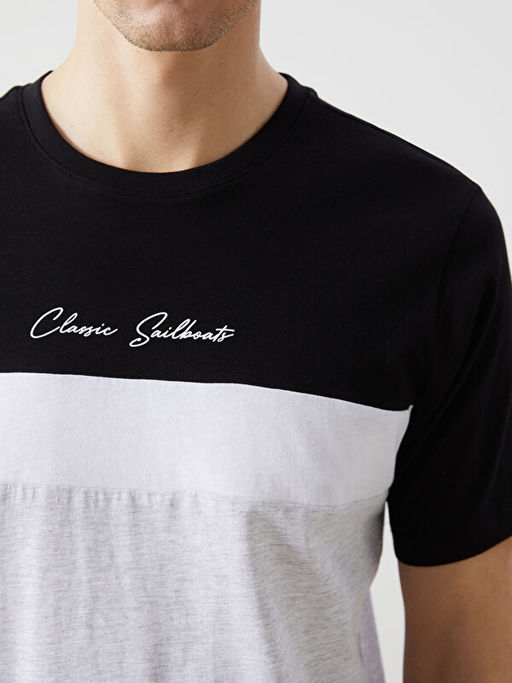 Bisiklet Yaka K?sa Kollu Renk Bloklu Erkek Ti??rt