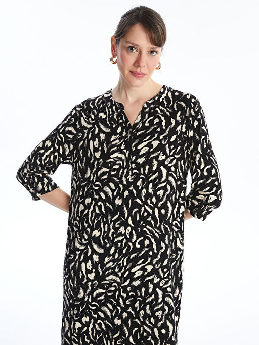 Ka??k Yaka Desenli Elbise