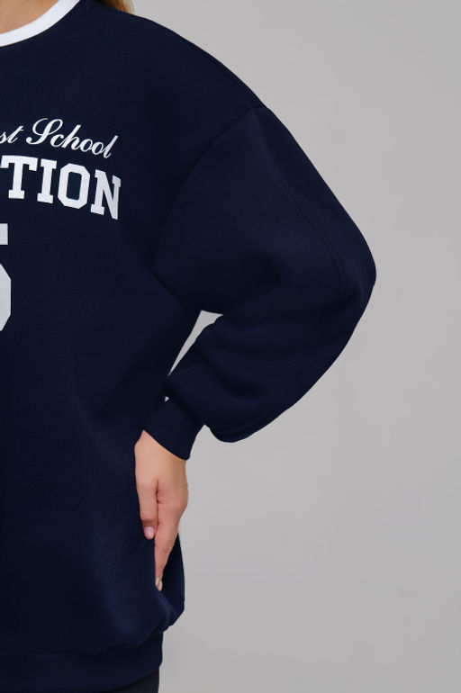 Арт. 1901 Свитшот женский с начесом удлиненный оверсайз 44-54 Цвет:темно-синий - Калинка фото 4