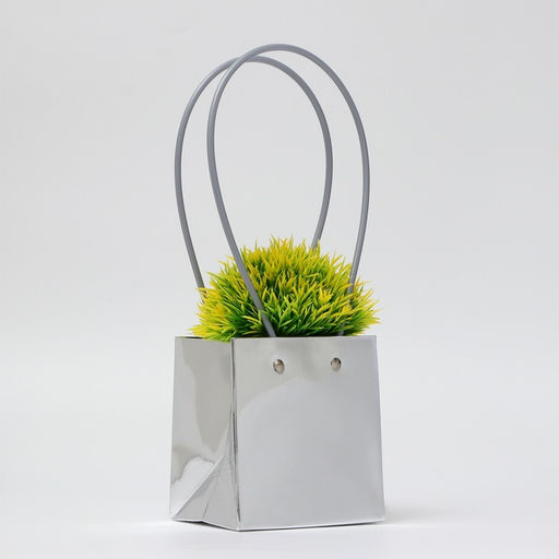 Цена за 10 шт. Сумка для цветов серебро, металлизированная, влагостойкая, 13?12?12 см