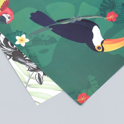 Цена за 5 шт. Бумага для скрапбукинга двусторонняя «Попугаи, фламинго и зебры», плотность 180 г, 30.5×32 см