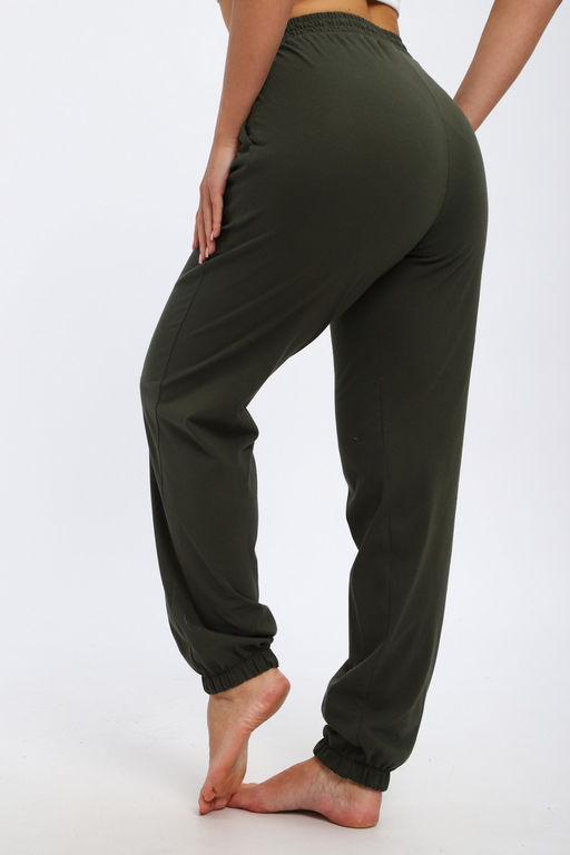 Брюки женские из кулирки на резинке хаки