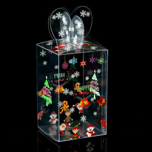 Цена за 5 шт. Коробка подарочная новогодняя складная ПВХ Веселый Дед Мороз 6?6?10 см