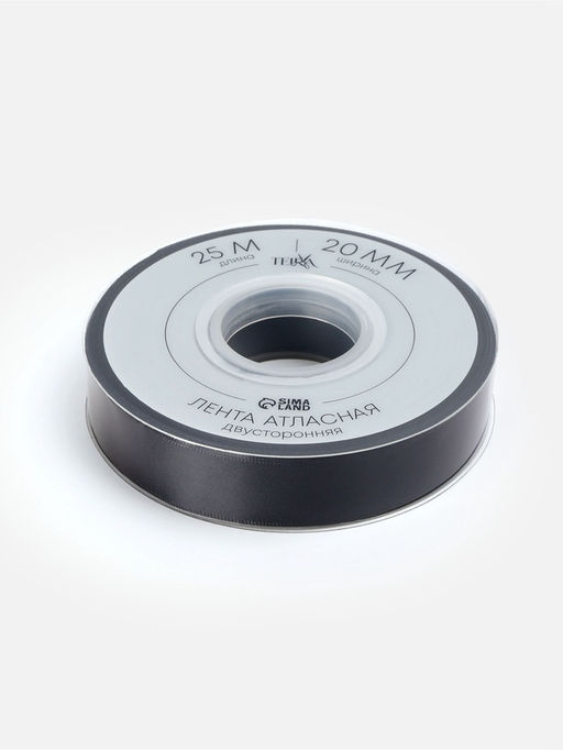 Лента атласная TEIRA, двухсторонняя, 20 мм, 25±1 м, чёрная №0030