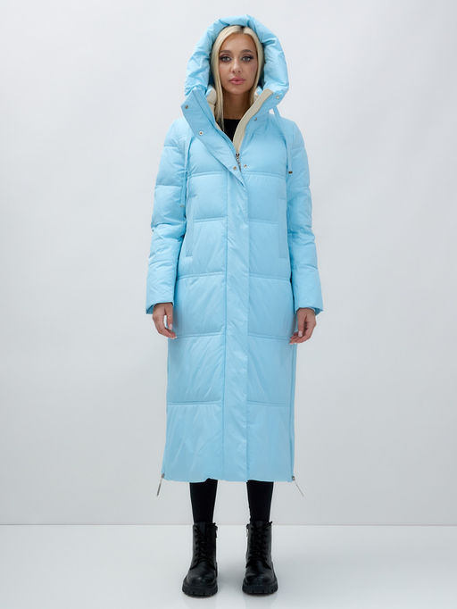 Пальто утепленное стеганное зимнее с капюшоном женское голубого цвета 9625Gl - Mtforce фото 6