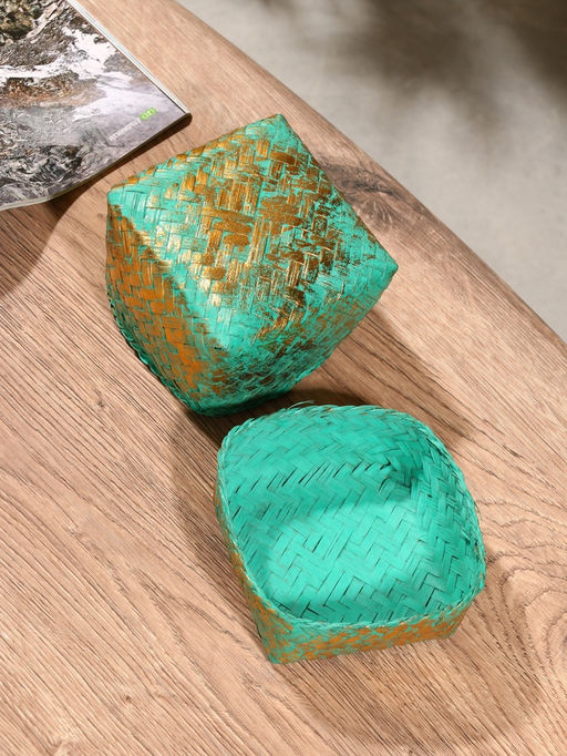 Корзинка плетёная «Голден мини», 12×12×10 см, голубая