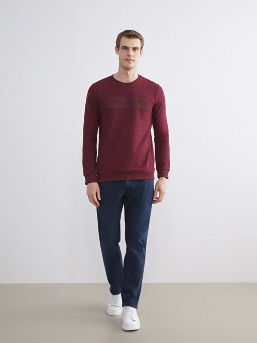 Bisiklet Yaka Uzun Kollu Bask?l? Erkek Sweatshirt