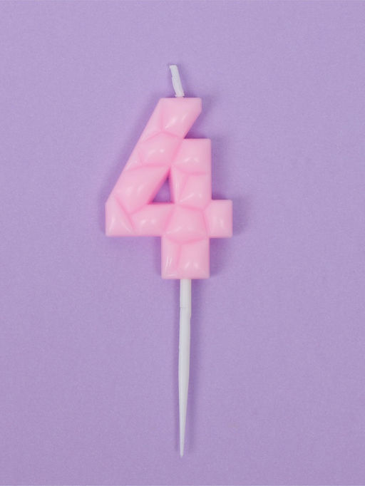 Цена за 3 шт. Свеча для торта «Цифра 4», светло-розовая