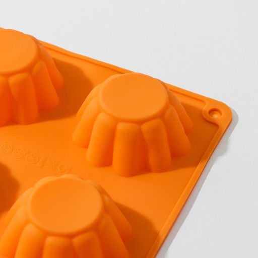 Форма для выпечки Доляна «Сладости. Круг риб», силикон, 25.5×17.5×3 см, 6 ячеек (d=7 см), синяя