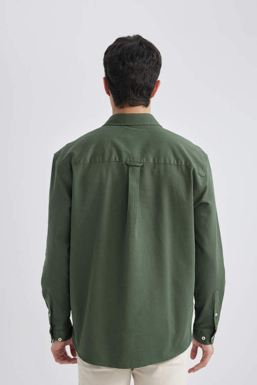 Габардиновая рубашка с длинными рукавами и воротником-поло Relax Fit - Defacto фото 6
