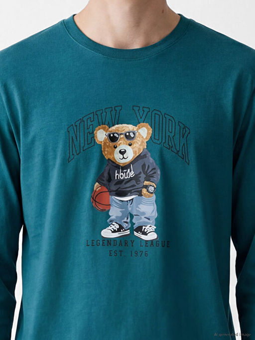 Regular Fit Teddy Bask?l? Erkek Pijama Tak?m?