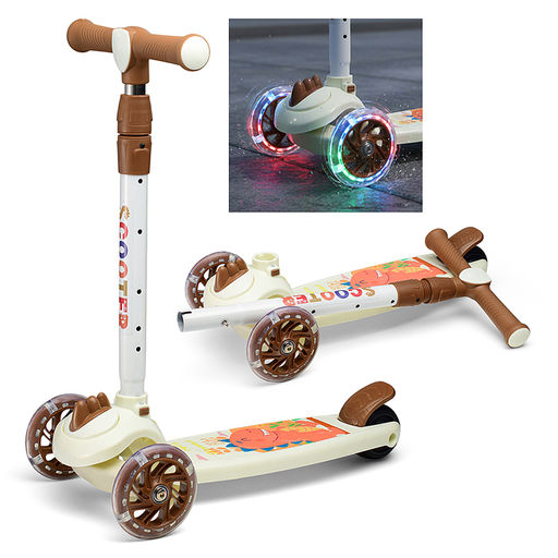 Самокат 3-х кол., коричневый, PU, в коробке