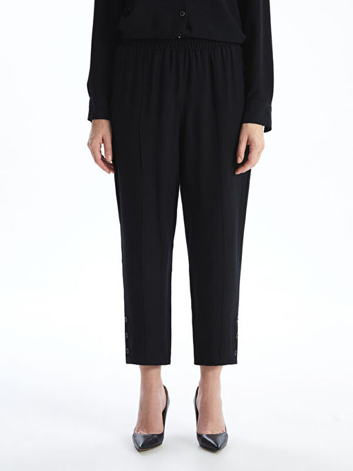 Beli Lastikli Keten G?r?n?ml? Kad?n Pantolon