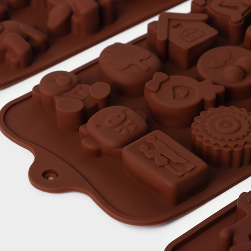 Формы для конфет и шоколада Доляна Игрушки, набор 3 шт., силикон, коричневые  фото 4