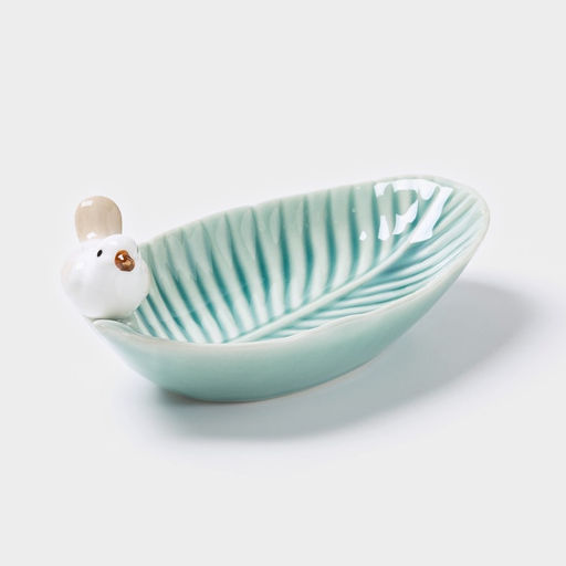 Блюдо керамическое сервировочное «Птичка на листочке», 15.5×8.5 см, бирюзовое
