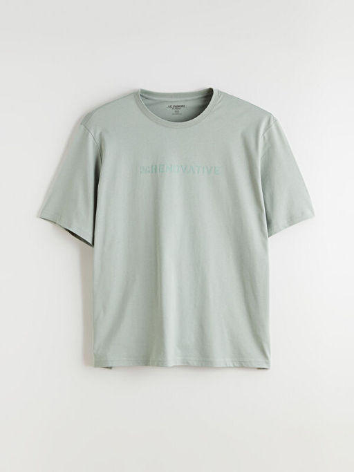 B?y?k Beden Bisiklet Yaka Bask?l? Penye Erkek Ti??rt